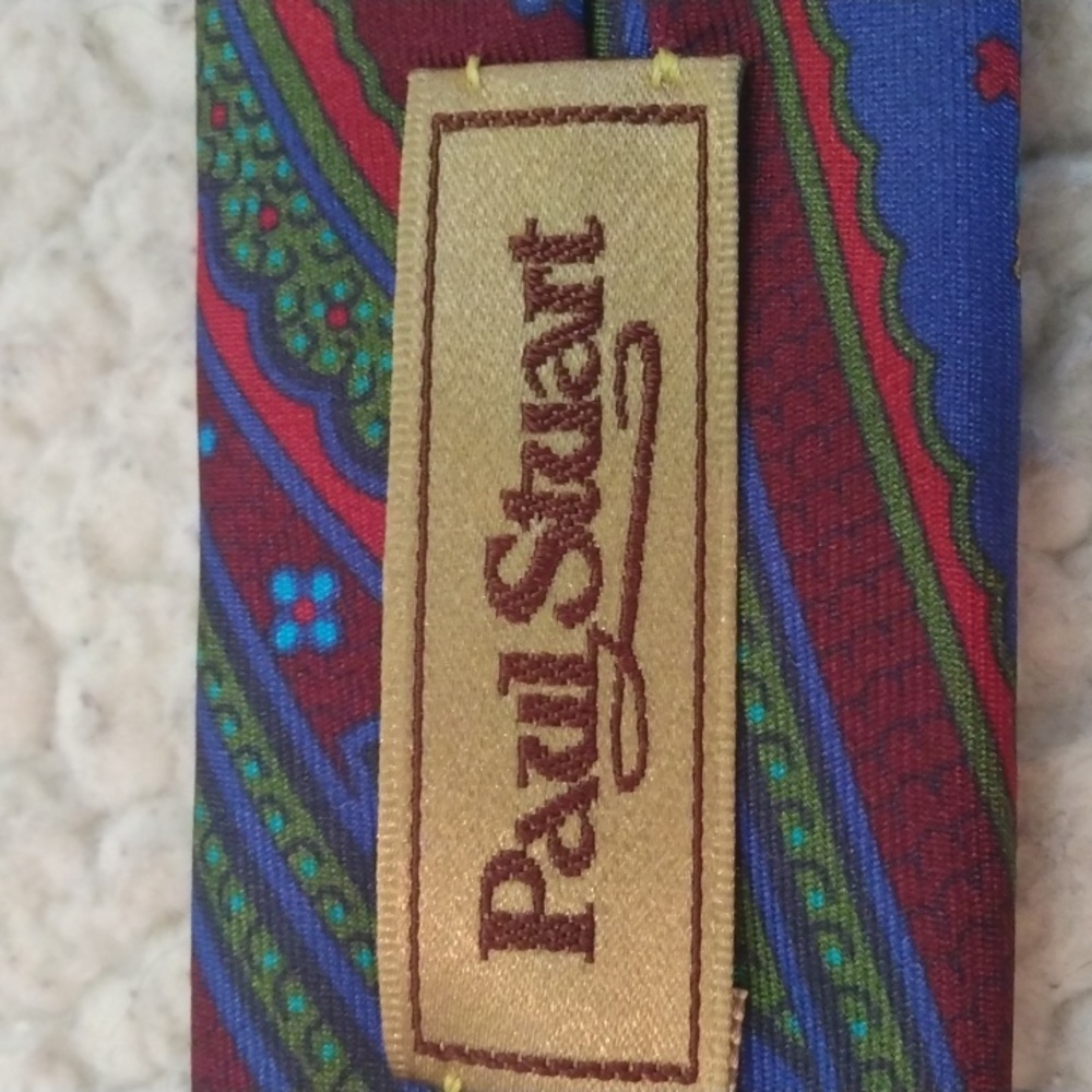 Paul Stuart Silk Tie (Burgundy/Green/Blue) - Made in England - Picture 6 of 11
